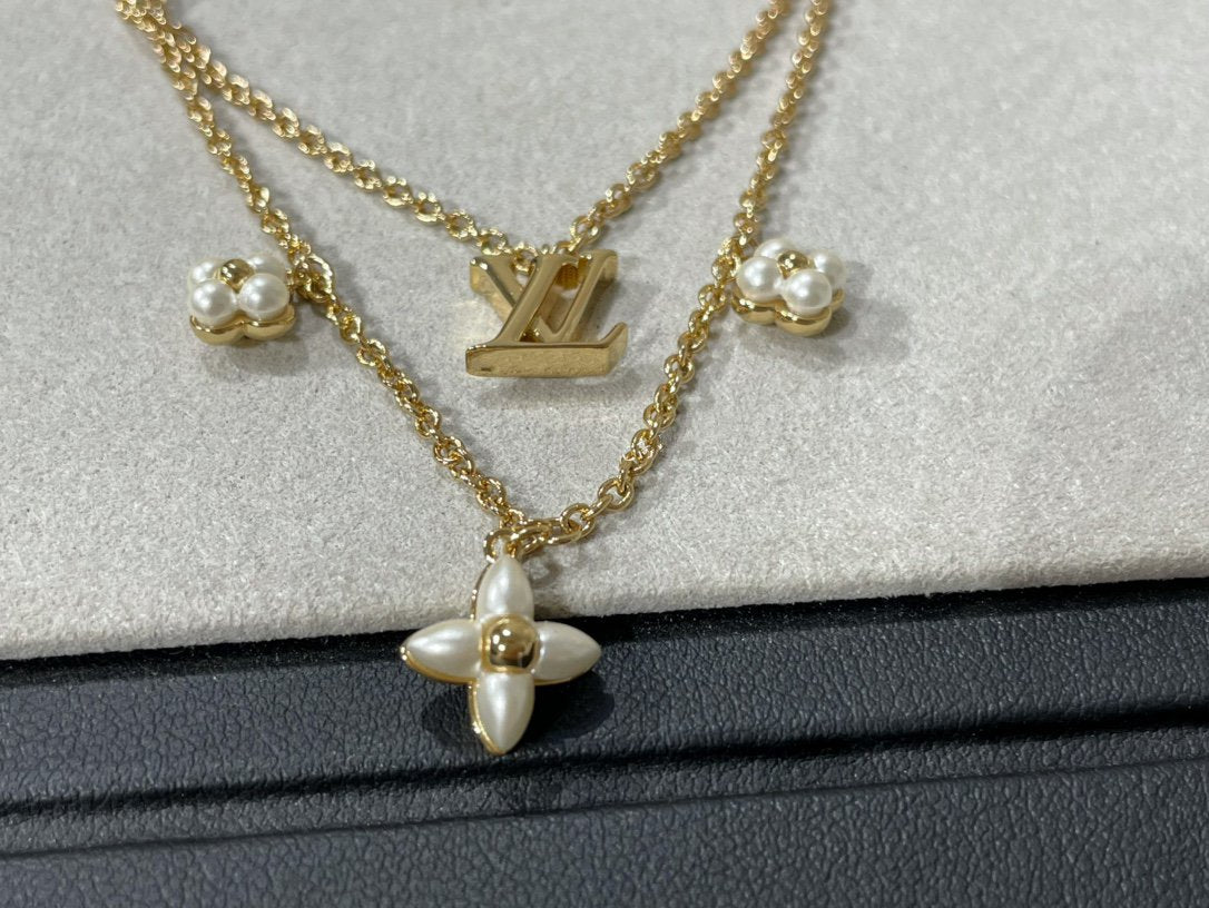 [Clara Jewels]FLOWERGRAM GOLD MOP DOUBLE ROW NECKLACE