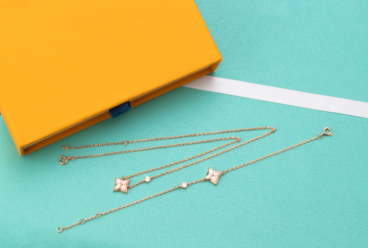 [Clara Jewels]STAR PINK MOP 1 DIAMOND PINK GOLD NECKLACE