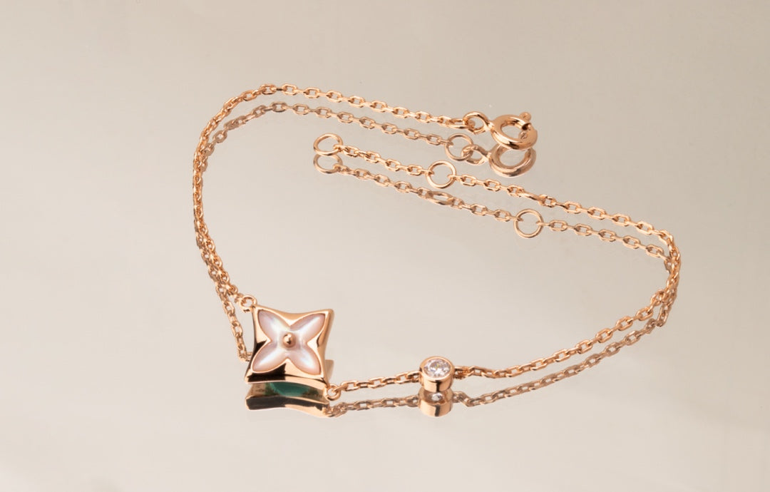 [Clara Jewels]STAR PINK MOP 1 DIAMOND PINK GOLD NECKLACE
