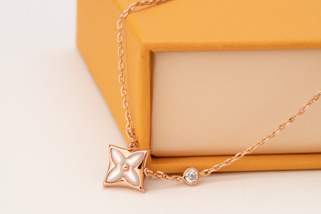 [Clara Jewels]STAR PINK MOP 1 DIAMOND PINK GOLD NECKLACE