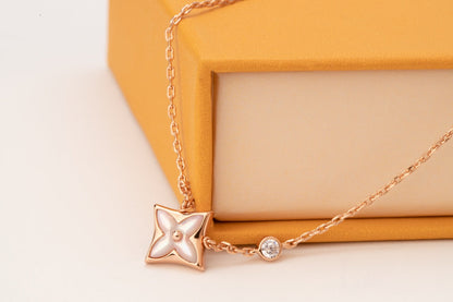 [Clara Jewels]STAR PINK MOP 1 DIAMOND PINK GOLD NECKLACE