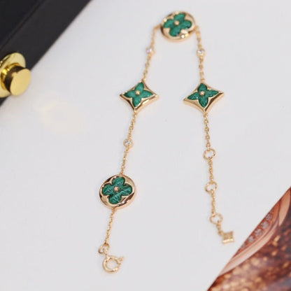 [Clara Jewels]STAR AND SUN 4 MOTIF PINK GOLD MALACHITE BRACELET