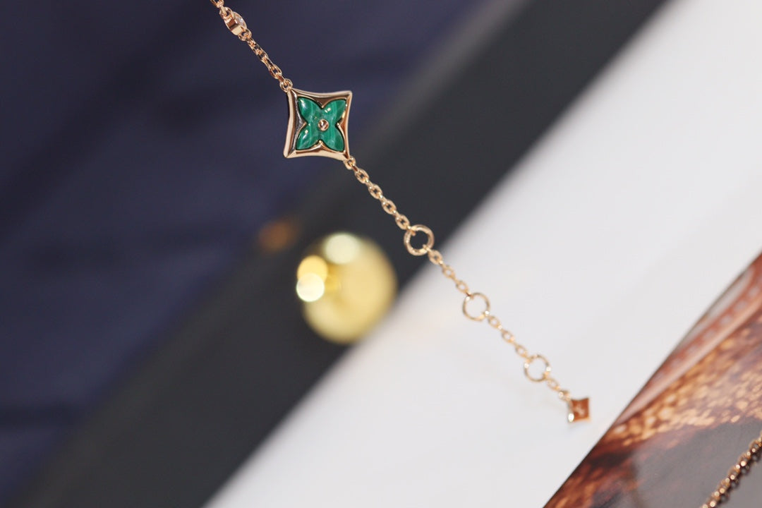 [Clara Jewels]STAR AND SUN 4 MOTIF PINK GOLD MALACHITE BRACELET