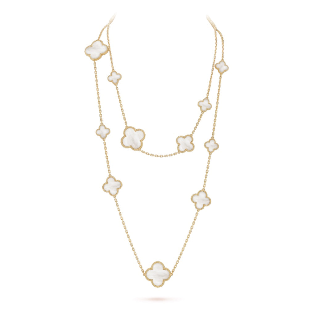 [Clara Jewels]CLOVER 16 MOTIF WHITE MOP GOLD NECKLACE