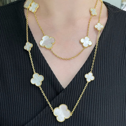 [Clara Jewels]CLOVER 16 MOTIF WHITE MOP GOLD NECKLACE