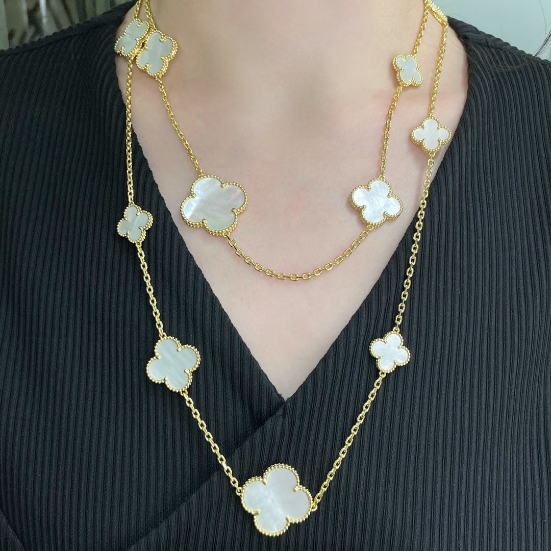 [Clara Jewels]CLOVER 16 MOTIF WHITE MOP GOLD NECKLACE