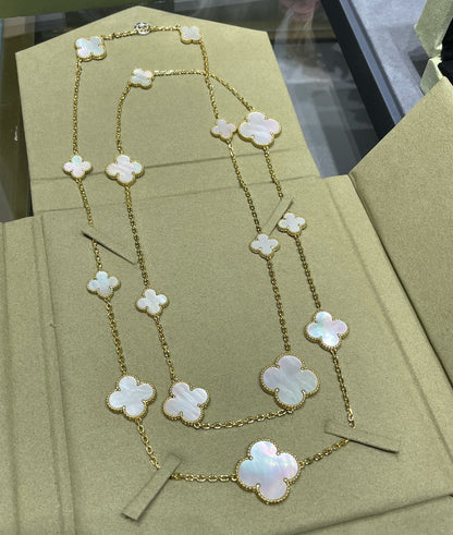 [Clara Jewels]CLOVER 16 MOTIF WHITE MOP GOLD NECKLACE