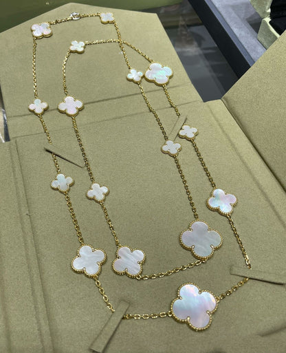 [Clara Jewels]CLOVER 16 MOTIF WHITE MOP GOLD NECKLACE