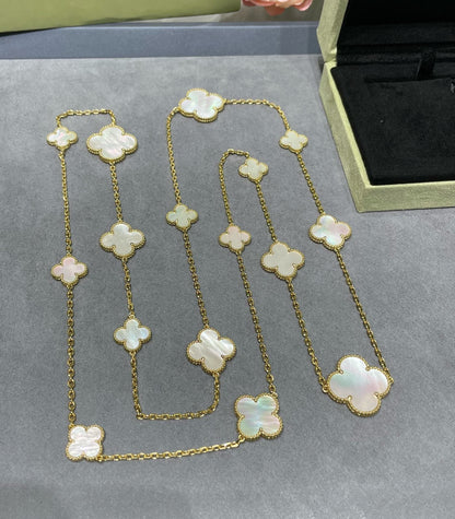 [Clara Jewels]CLOVER 16 MOTIF WHITE MOP GOLD NECKLACE