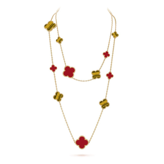 [Clara Jewels]CLOVER 16 MOTIF CARNELIAN TIGER EYE ROSE GOLD NECKLACE