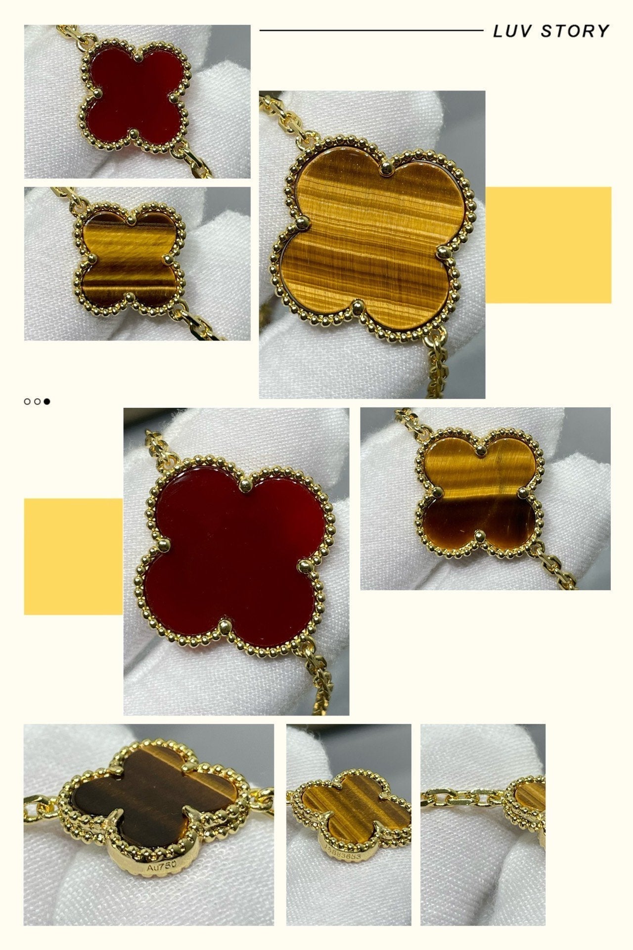 [Clara Jewels]CLOVER 16 MOTIF CARNELIAN TIGER EYE ROSE GOLD NECKLACE