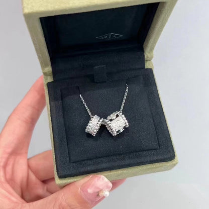 [Clara Jewels]PERLEE DOUBLE PENDANT SILVER DIAMOND NECKLACE