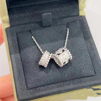 [Clara Jewels]PERLEE DOUBLE PENDANT SILVER DIAMOND NECKLACE