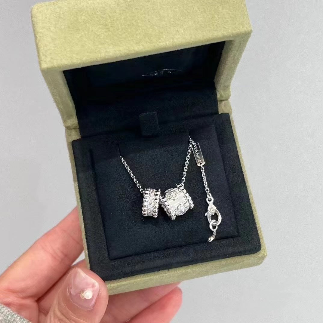 [Clara Jewels]PERLEE DOUBLE PENDANT SILVER DIAMOND NECKLACE
