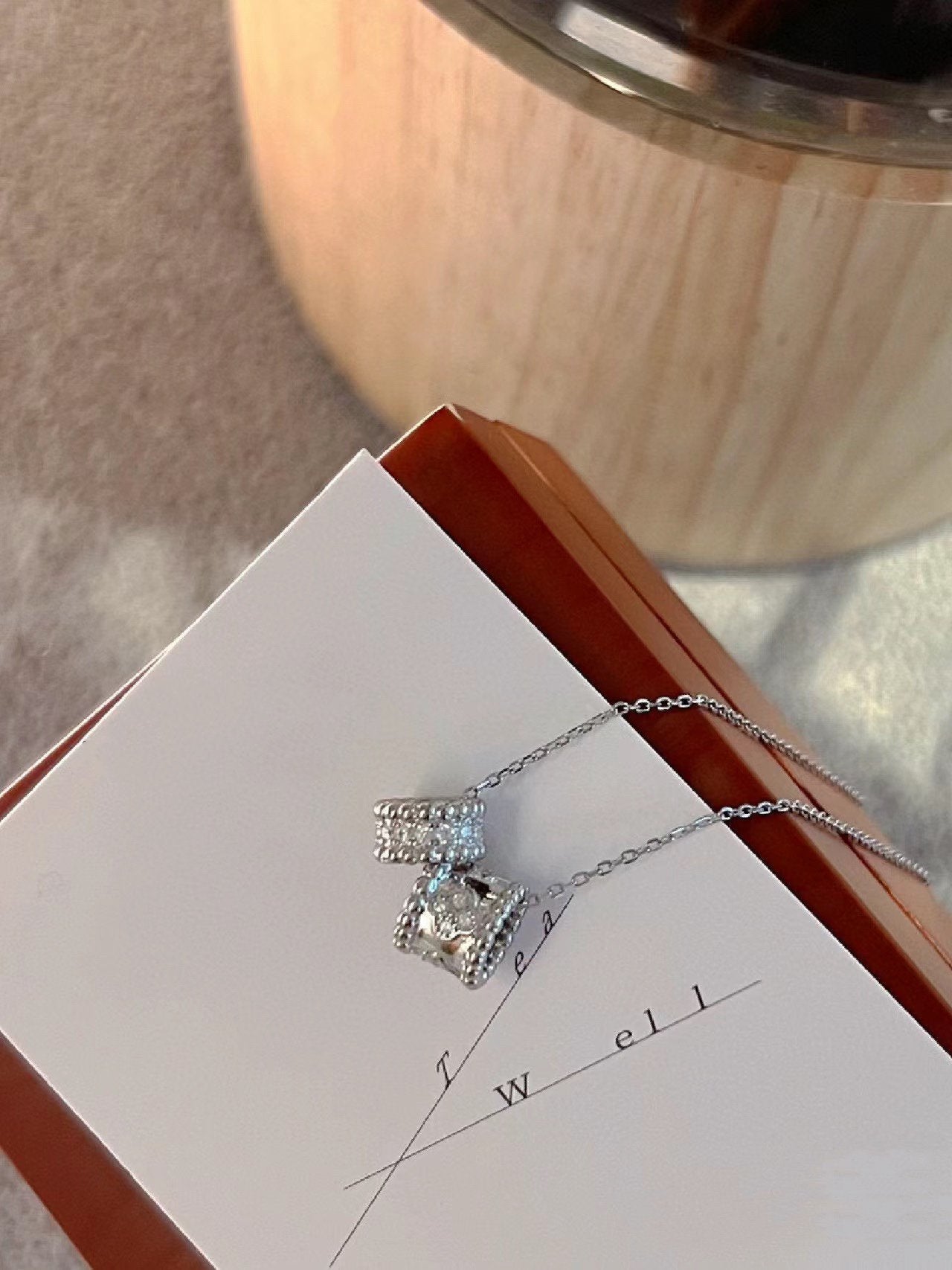 [Clara Jewels]PERLEE DOUBLE PENDANT SILVER DIAMOND NECKLACE