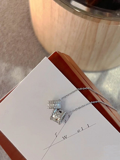 [Clara Jewels]PERLEE DOUBLE PENDANT SILVER DIAMOND NECKLACE