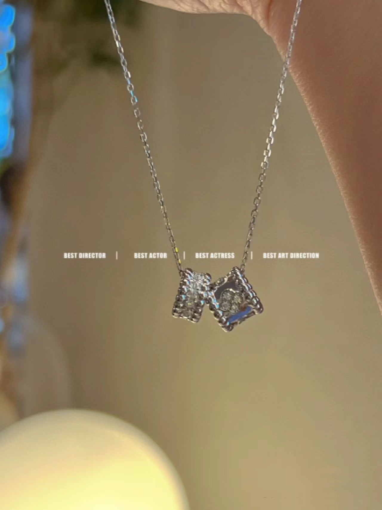 [Clara Jewels]PERLEE DOUBLE PENDANT SILVER DIAMOND NECKLACE