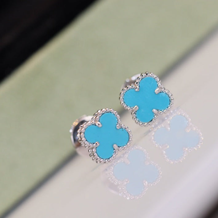 [Clara Jewels]CLOVER MINI TURQUOISE SILVER STUD EARRINGS