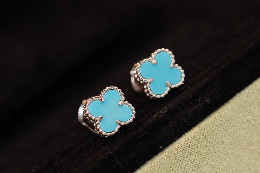 [Clara Jewels]CLOVER MINI TURQUOISE SILVER STUD EARRINGS