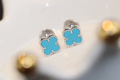 [Clara Jewels]CLOVER MINI TURQUOISE SILVER STUD EARRINGS