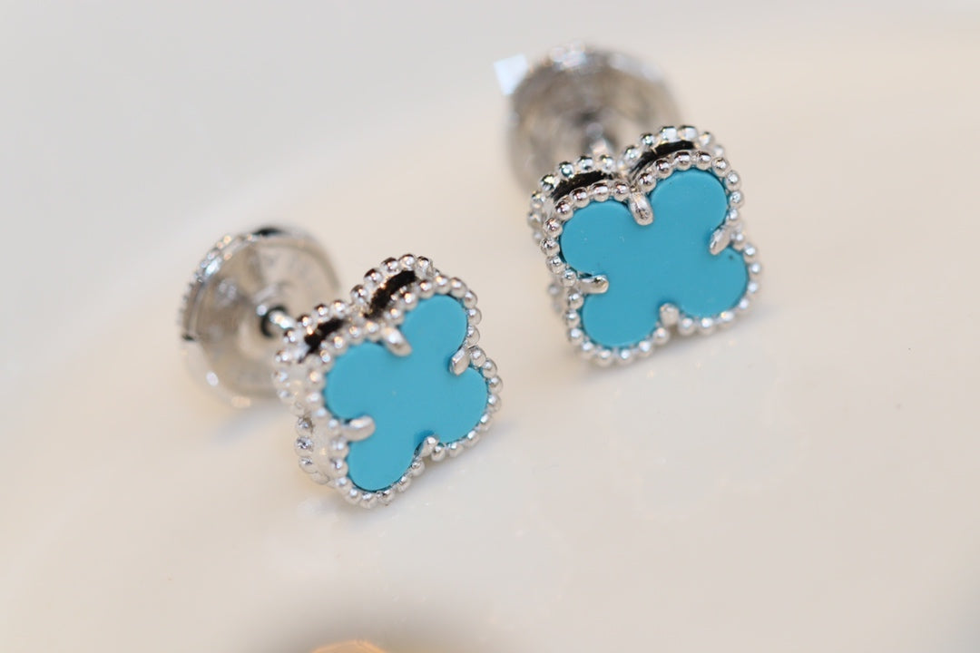 [Clara Jewels]CLOVER MINI TURQUOISE SILVER STUD EARRINGS