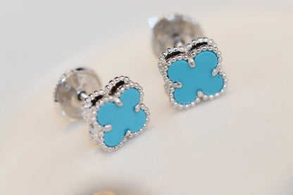 [Clara Jewels]CLOVER MINI TURQUOISE SILVER STUD EARRINGS