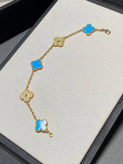 [Clara Jewels] CLOVER 5 MOTIF BLUE AGATE BRACELET COLLECTION
