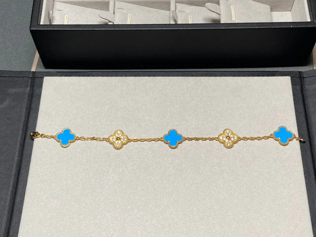 [Clara Jewels] CLOVER 5 MOTIF BLUE AGATE BRACELET COLLECTION