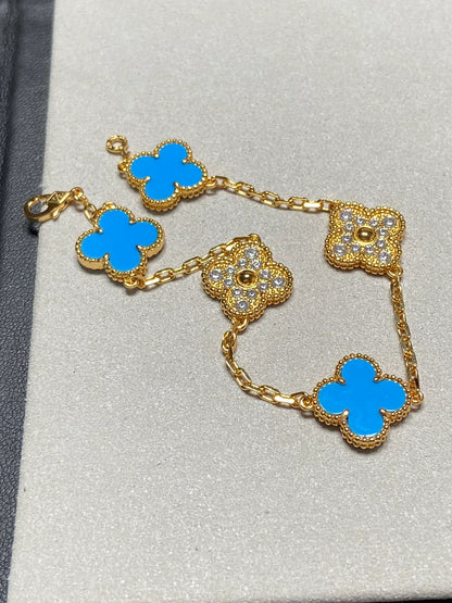 [Clara Jewels] CLOVER 5 MOTIF BLUE AGATE BRACELET COLLECTION