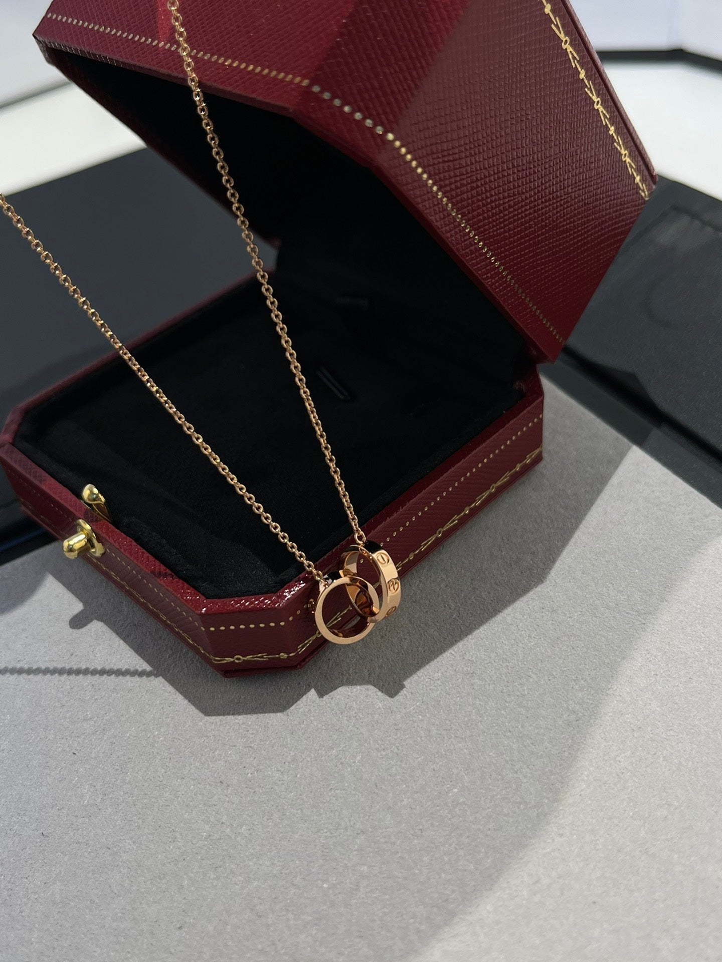 [Clara Jewels]LOVE NECKLACE DOUBLE RING PINK GOLD