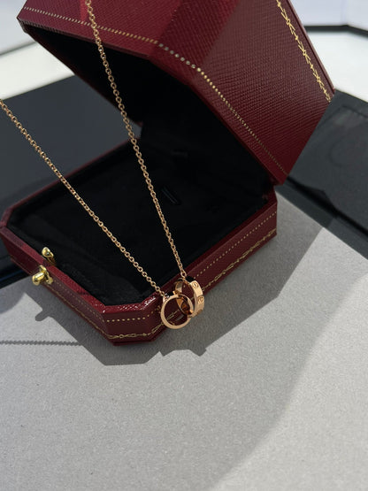 [Clara Jewels]LOVE NECKLACE DOUBLE RING PINK GOLD
