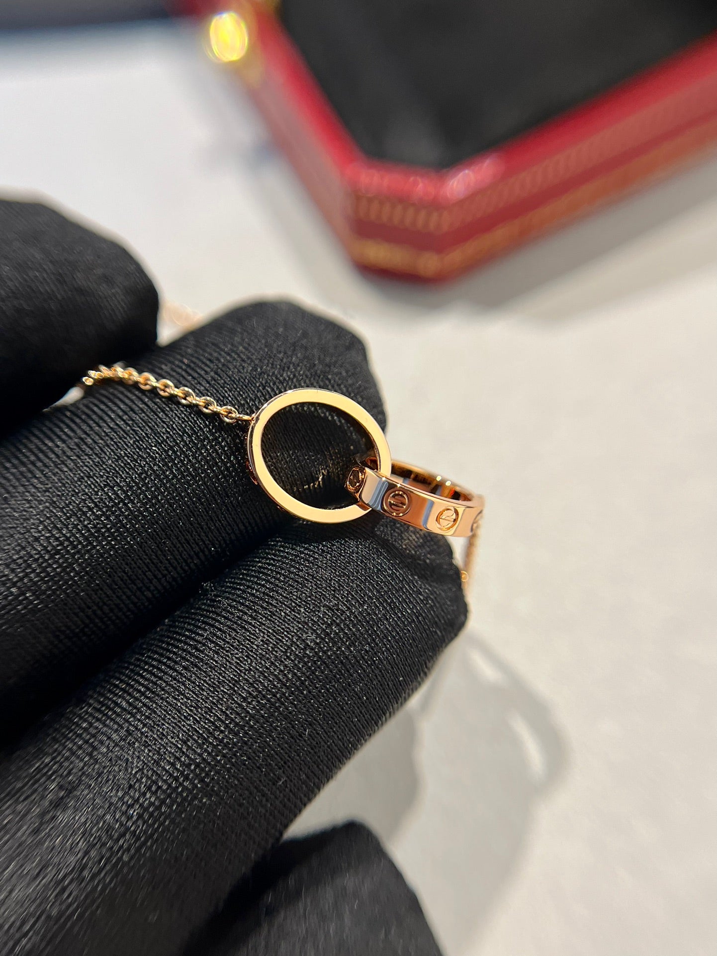 [Clara Jewels]LOVE NECKLACE DOUBLE RING PINK GOLD