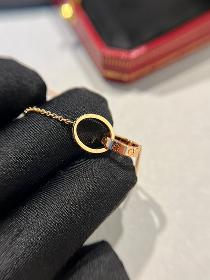 [Clara Jewels]LOVE NECKLACE DOUBLE RING PINK GOLD