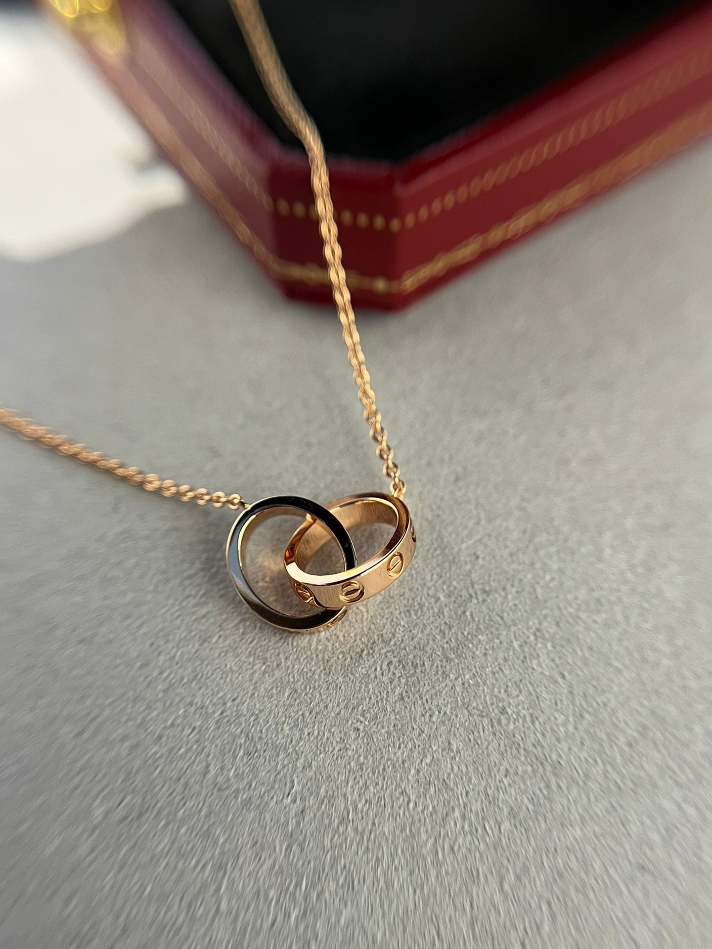 [Clara Jewels]LOVE NECKLACE DOUBLE RING PINK GOLD