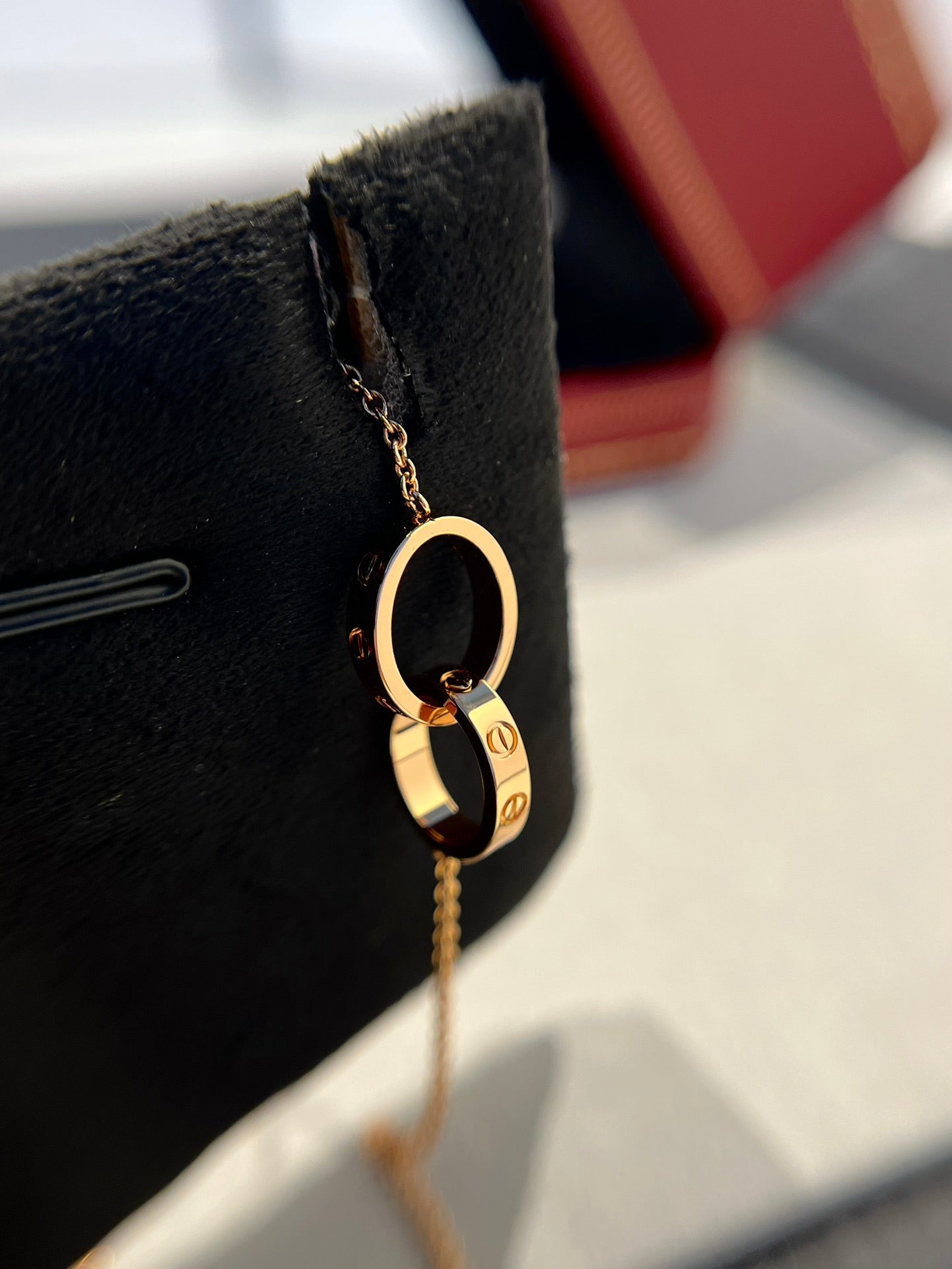 [Clara Jewels]LOVE NECKLACE DOUBLE RING PINK GOLD