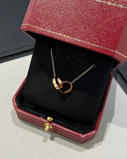 [Clara Jewels]LOVE NECKLACE DOUBLE RING PINK GOLD