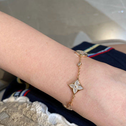 [Clara Jewels]STAR AND SUN 4 MOTIF WHITE MOP PINK GOLD BRACELET