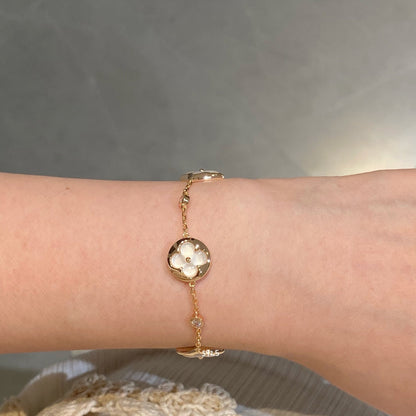 [Clara Jewels]STAR AND SUN 4 MOTIF WHITE MOP PINK GOLD BRACELET