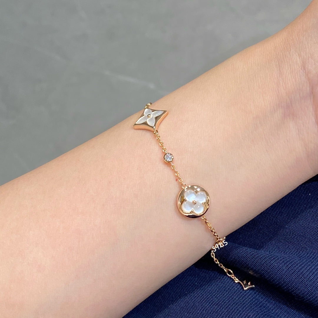 [Clara Jewels]STAR AND SUN 4 MOTIF WHITE MOP PINK GOLD BRACELET
