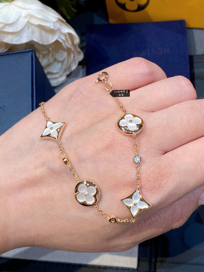 [Clara Jewels]STAR AND SUN 4 MOTIF WHITE MOP PINK GOLD BRACELET