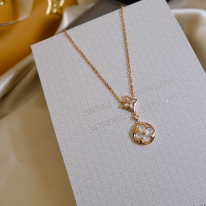 [Clara Jewels]STAR AND SUN WHITE MOP 2 MOTIF PINK GOLD NECKLACE