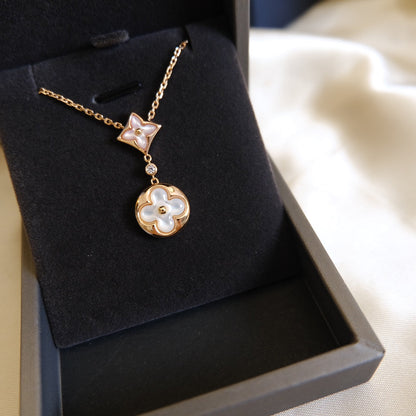 [Clara Jewels]STAR AND SUN WHITE MOP 2 MOTIF PINK GOLD NECKLACE