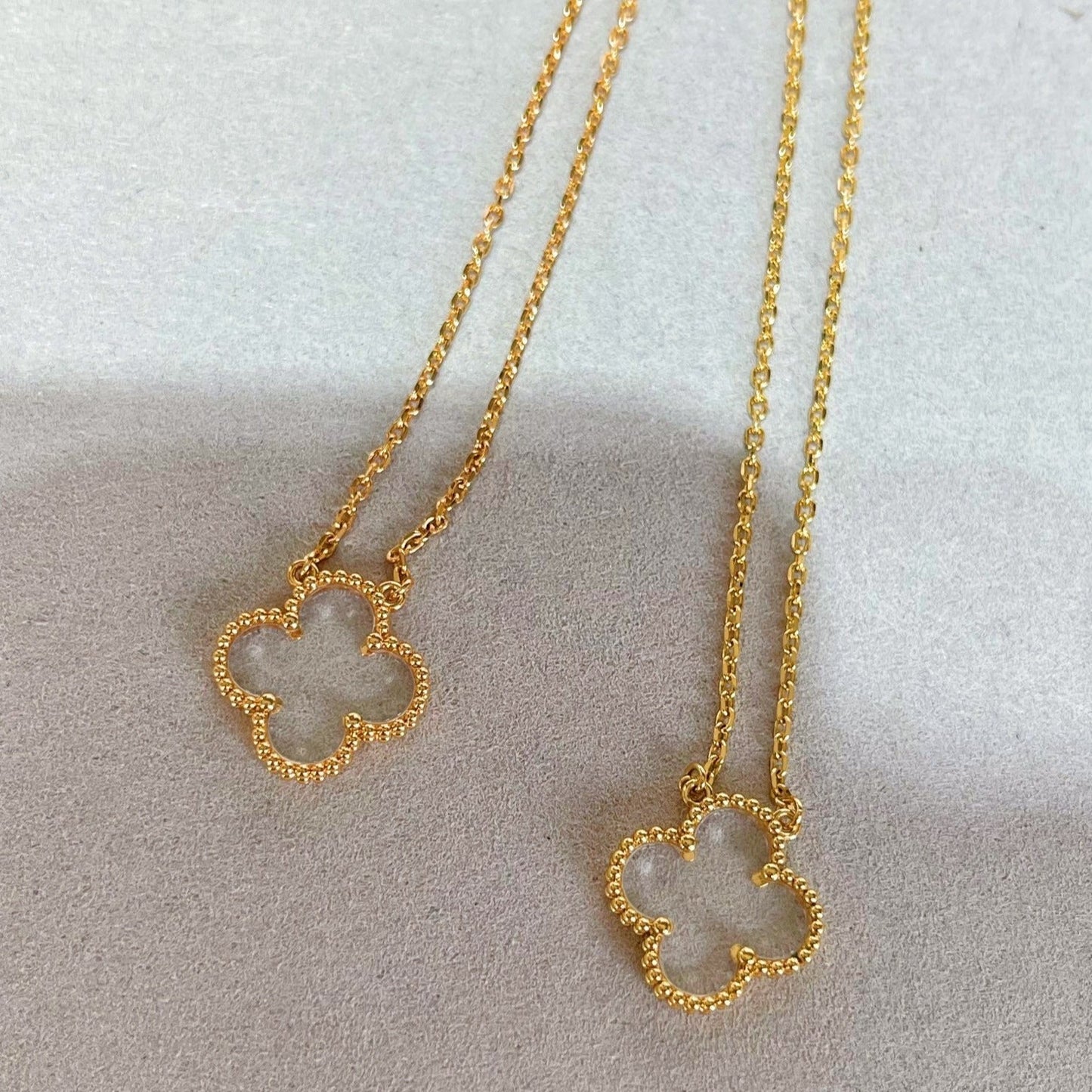[Clara Jewels]CLOVER ROCK CRYSTAL ROSE GOLD NECKLACE