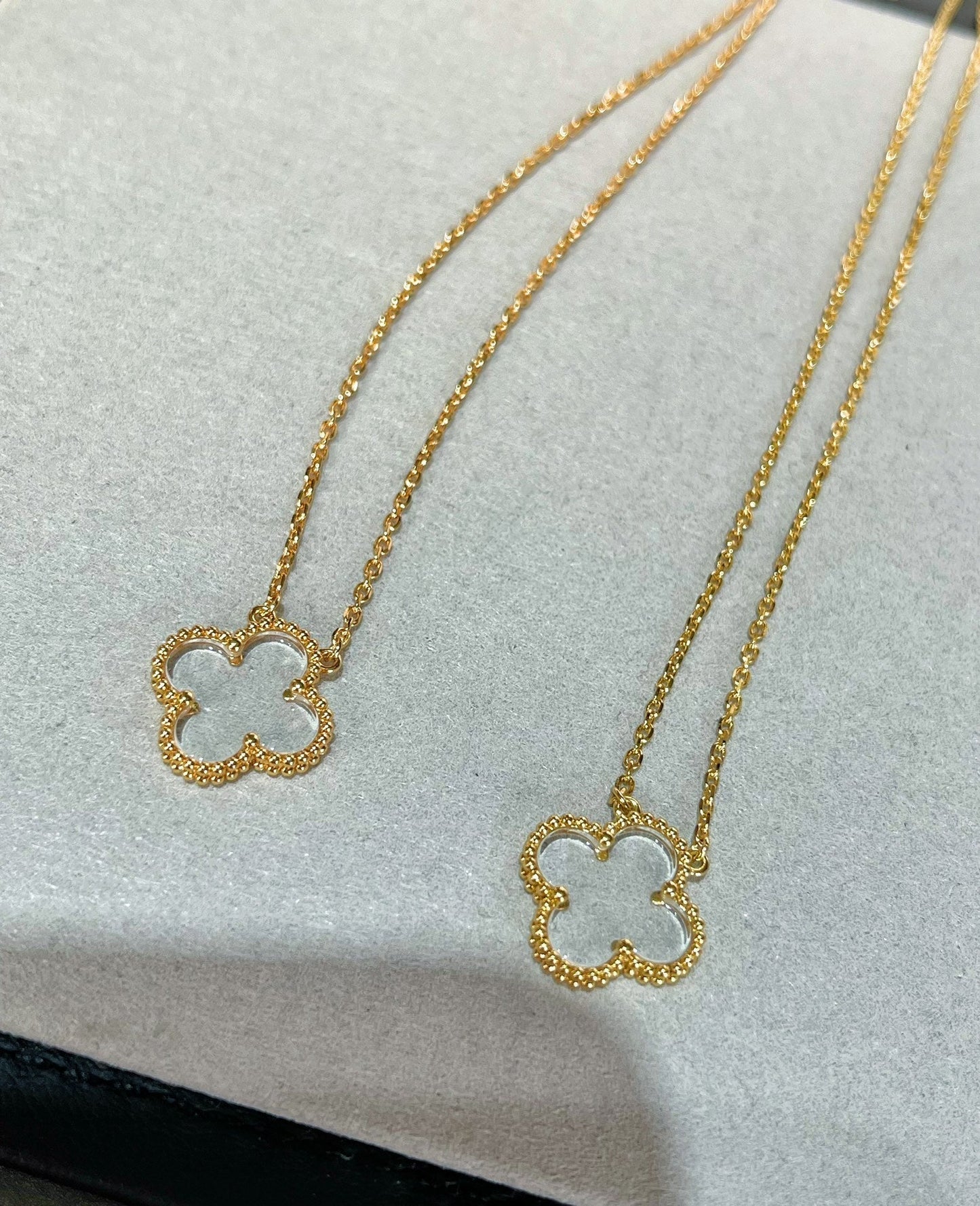 [Clara Jewels]CLOVER ROCK CRYSTAL ROSE GOLD NECKLACE