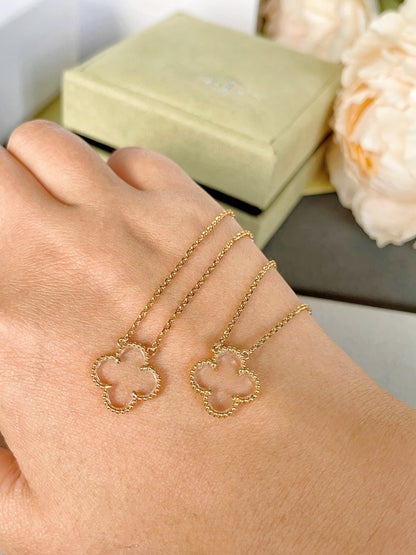 [Clara Jewels]CLOVER ROCK CRYSTAL ROSE GOLD NECKLACE
