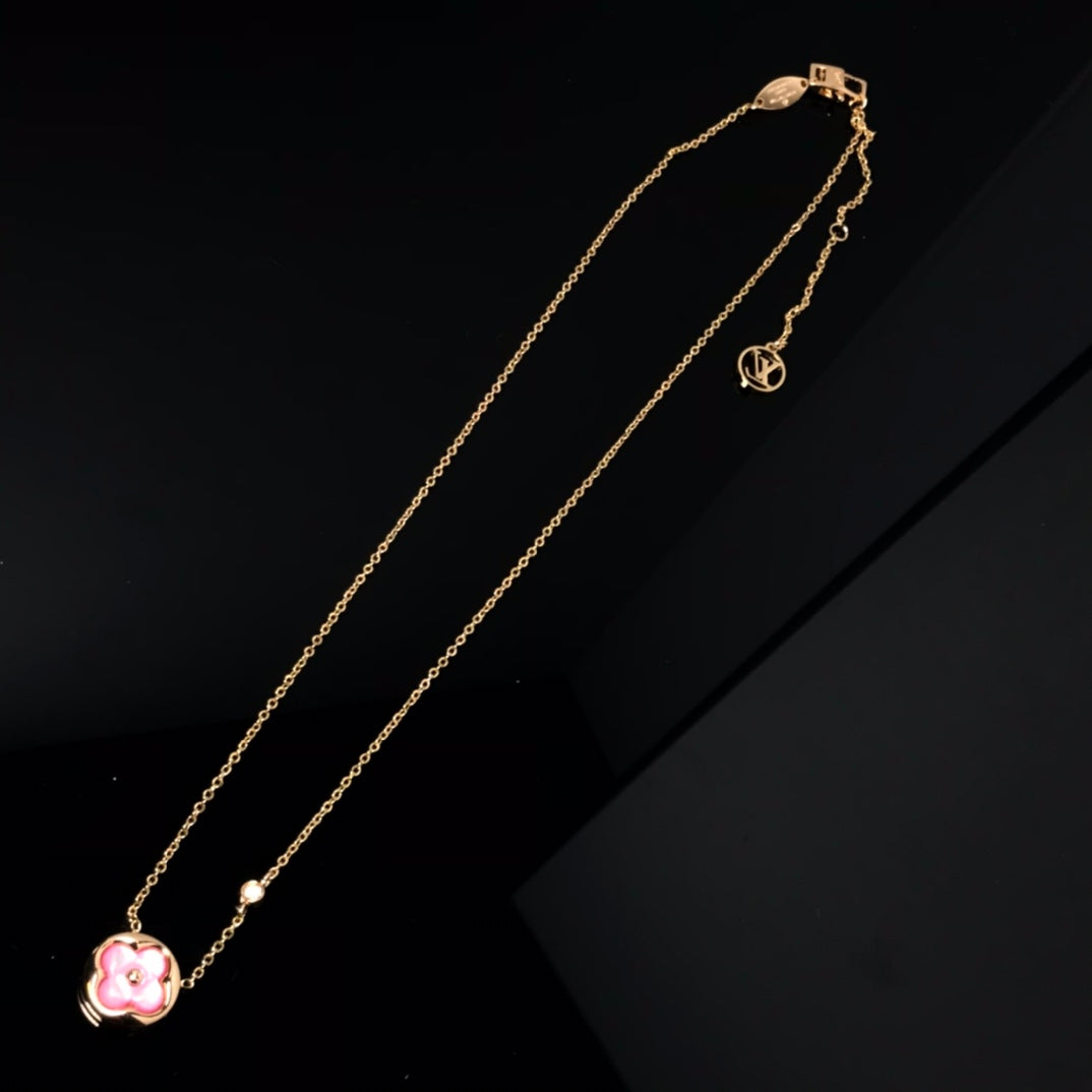 [Clara Jewels]COLOR BLOSSOM PINK MOP SUN GOLD NECKLACE