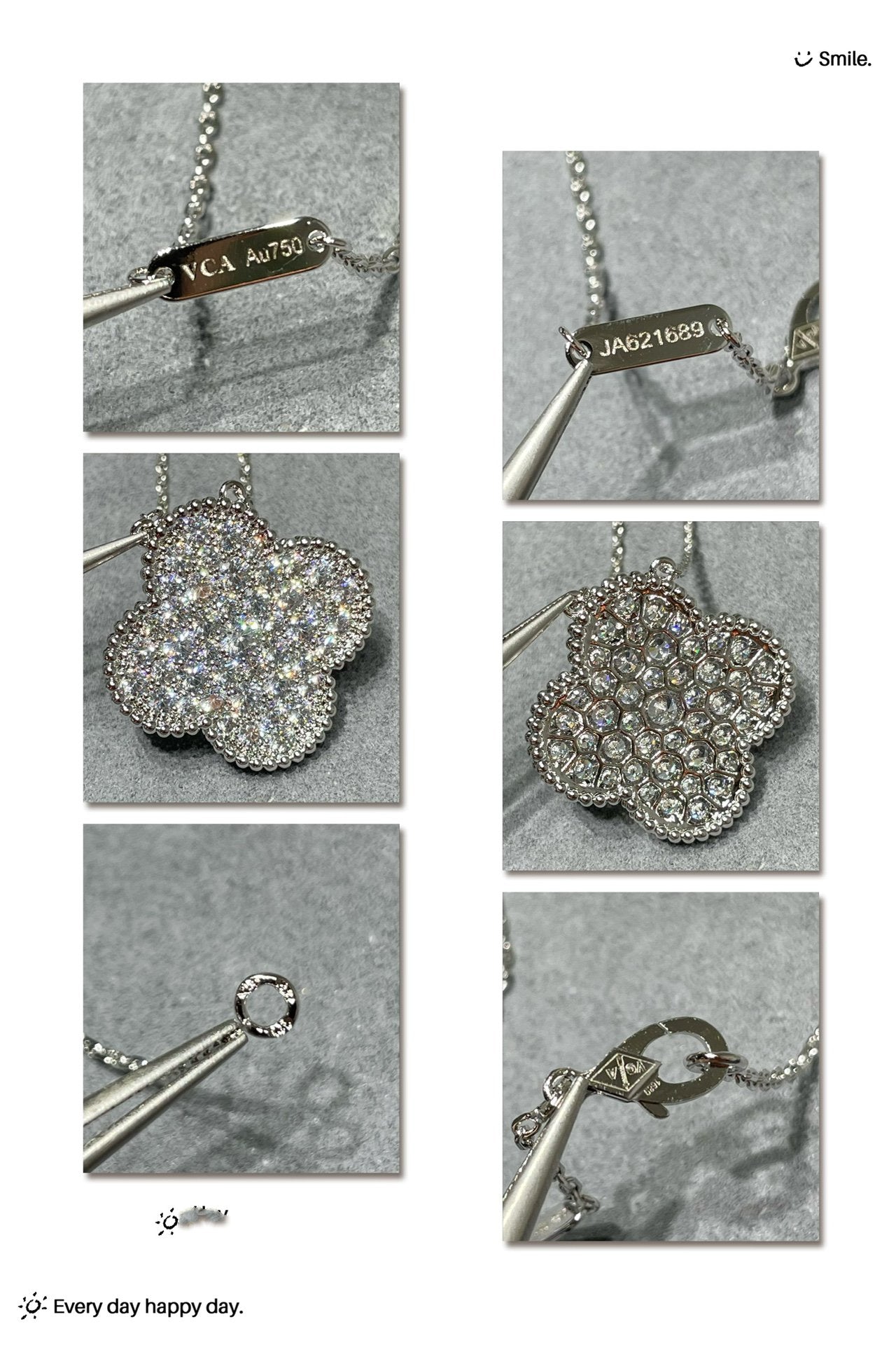 [Clara Jewels]CLOVER 25MM LARGE PENDANT DIAMOND PAVED SILVER NECKLACE