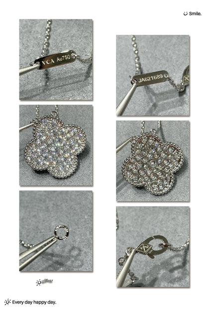 [Clara Jewels]CLOVER 25MM LARGE PENDANT DIAMOND PAVED SILVER NECKLACE