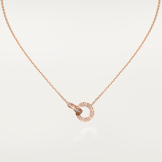 [Clara Jewels]LOVE 7.6MM NECKLACE ROSE GOLD AND SILVER  FULL DIAMOND