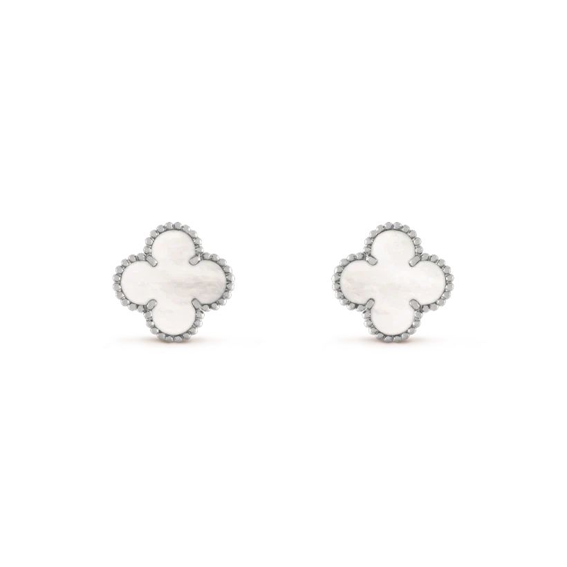 [Clara Jewels]CLOVER MEDIUM 1 MOTIFS  WHITE MOP EARRINGS SILVER